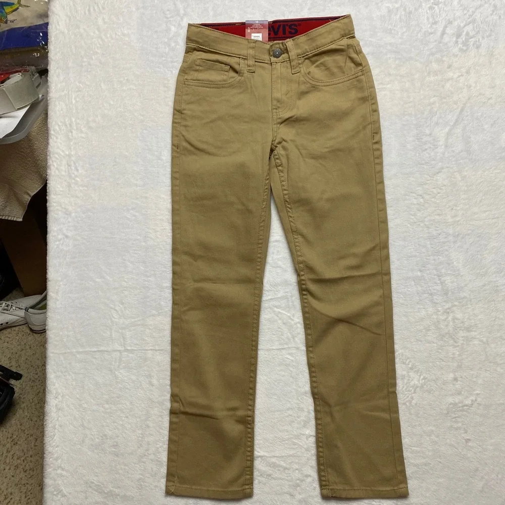 Levis Boys 511 Slim Fit Stretch Twill Pants‎ Khaki Green Adjustable Waist 10 NWT